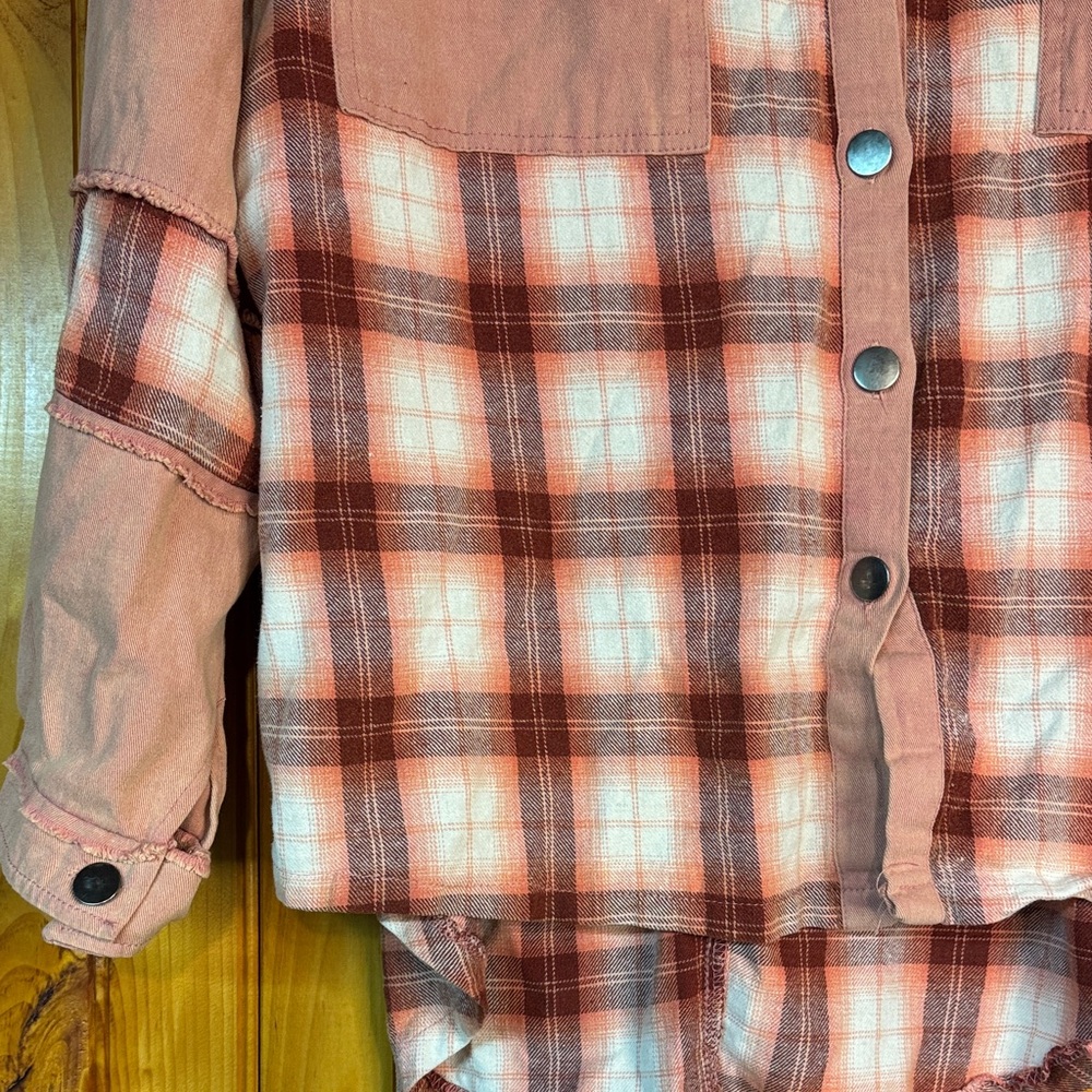 POL Pink and Red Patchwork Button Down Shirt/Shac… - image 5